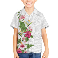 Hawaii Tropical Flowers Family Matching Off The Shoulder Long Sleeve Dress and Hawaiian Shirt Polynesian Tattoo White LT05 Son's Shirt White - Polynesian Pride