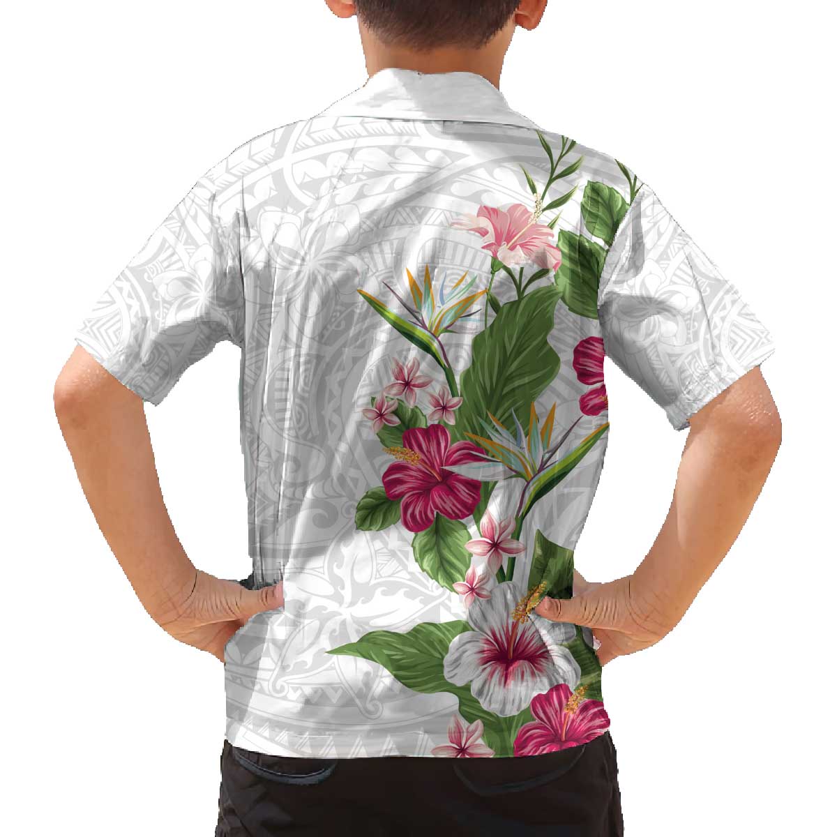 Hawaii Tropical Flowers Family Matching Puletasi and Hawaiian Shirt Polynesian Tattoo White LT05 - Polynesian Pride