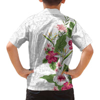 Hawaii Tropical Flowers Family Matching Puletasi and Hawaiian Shirt Polynesian Tattoo White LT05 - Polynesian Pride