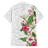 Hawaii Tropical Flowers Family Matching Puletasi and Hawaiian Shirt Polynesian Tattoo White LT05 - Polynesian Pride