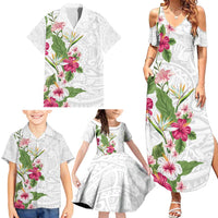 Hawaii Tropical Flowers Family Matching Summer Maxi Dress and Hawaiian Shirt - Polynesian Tattoo White LT05 - Polynesian Pride