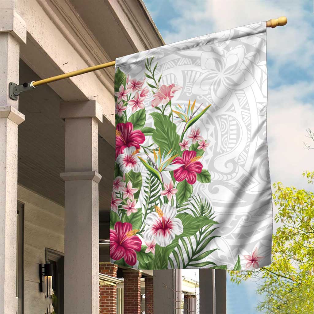 Hawaii Tropical Flowers Garden Flag Polynesian Tattoo White LT05 House Flag White - Polynesian Pride