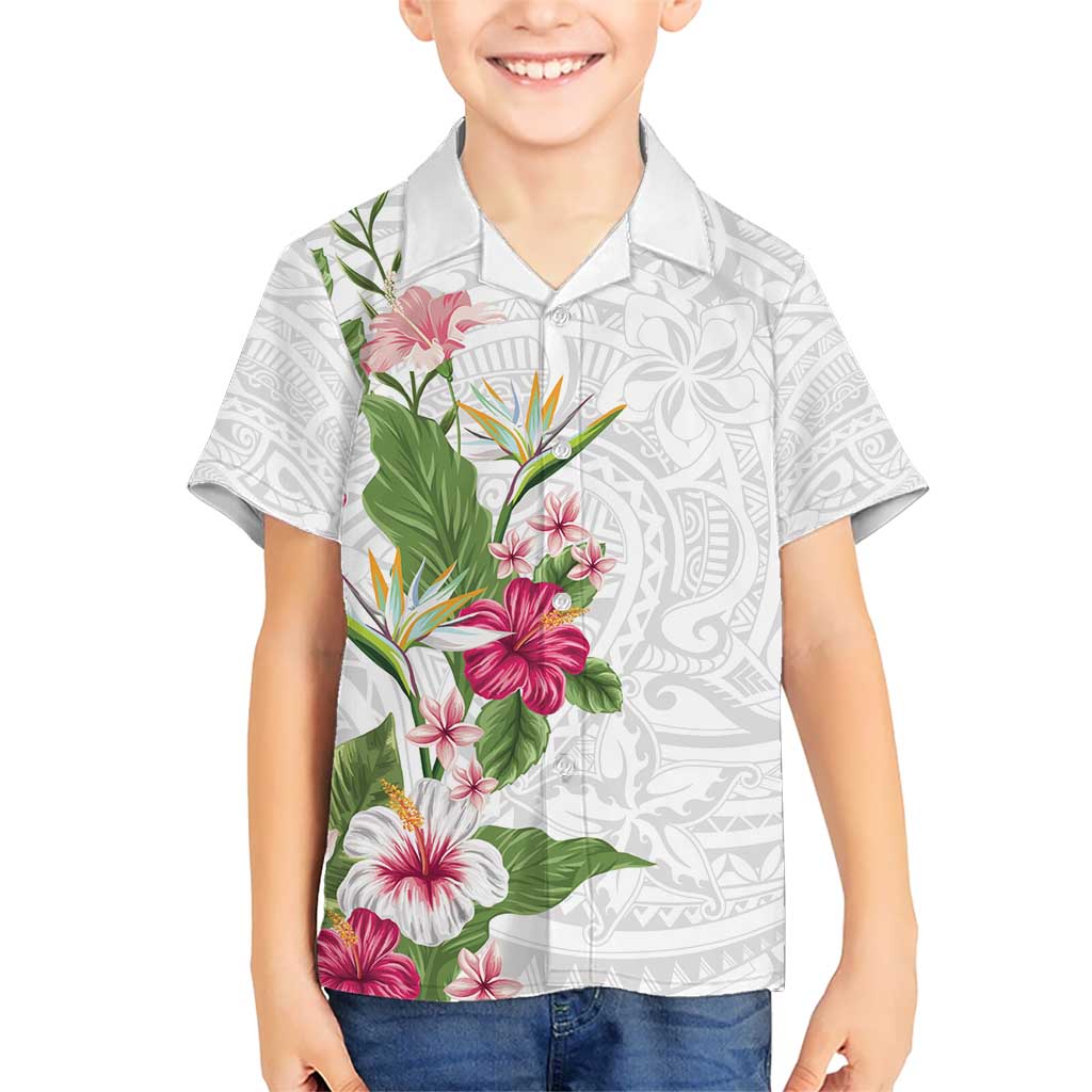 Hawaii Tropical Flowers Hawaiian Shirt Polynesian Tattoo White