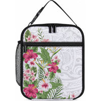 Hawaii Tropical Flowers Lunch Bag Polynesian Tattoo White