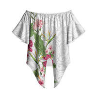Hawaii Tropical Flowers Off Shoulder Wrap Waist Top Polynesian Tattoo White LT05 White - Polynesian Pride