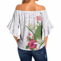 Hawaii Tropical Flowers Off Shoulder Wrap Waist Top Polynesian Tattoo White LT05 - Polynesian Pride