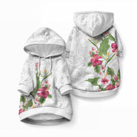 Hawaii Tropical Flowers Pet Hoodie Polynesian Tattoo White