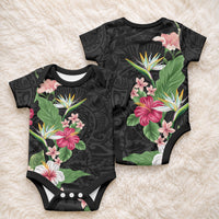 Hawaii Tropical Flowers Baby Onesie Polynesian Tattoo Black
