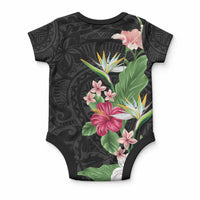 Hawaii Tropical Flowers Baby Onesie Polynesian Tattoo Black