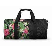 Hawaii Tropical Flowers Duffle Bag Polynesian Tattoo Black