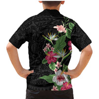 Hawaii Tropical Flowers Family Matching Mermaid Dress and Hawaiian Shirt Polynesian Tattoo Black LT05 - Polynesian Pride