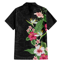 Hawaii Tropical Flowers Family Matching Puletasi and Hawaiian Shirt Polynesian Tattoo Black LT05 - Polynesian Pride
