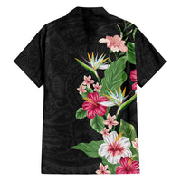 Hawaii Tropical Flowers Family Matching Short Sleeve Bodycon Dress and Hawaiian Shirt Polynesian Tattoo Black LT05 - Polynesian Pride