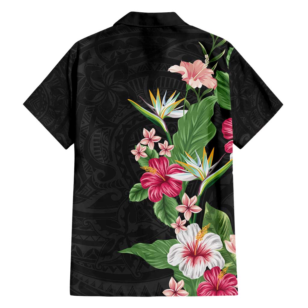 Hawaii Tropical Flowers Family Matching Summer Maxi Dress and Hawaiian Shirt Polynesian Tattoo Black LT05 - Polynesian Pride
