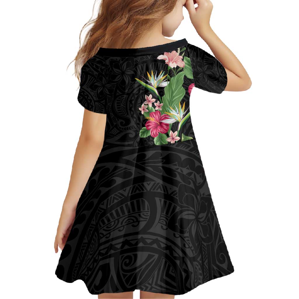 Hawaii Tropical Flowers Family Matching Tank Maxi Dress and Hawaiian Shirt - Polynesian Tattoo Black LT05 - Polynesian Pride