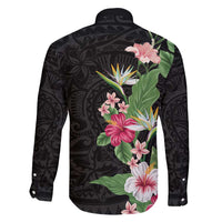 Hawaii Tropical Flowers Family Matching Tank Maxi Dress and Hawaiian Shirt - Polynesian Tattoo Black LT05 - Polynesian Pride