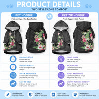 Hawaii Tropical Flowers Pet Hoodie Polynesian Tattoo Black