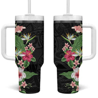 Hawaii Tropical Flowers Tumbler With Handle Polynesian Tattoo Black LT05 One Size: 40 oz Black - Polynesian Pride