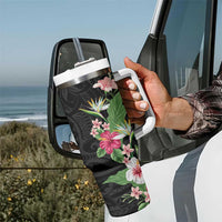 Hawaii Tropical Flowers Tumbler With Handle Polynesian Tattoo Black LT05 - Polynesian Pride