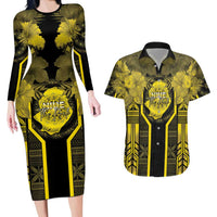 Niue The Rock Couples Matching Long Sleeve Bodycon Dress and Hawaiian Shirt The Island Of The Uga LT05 Black - Polynesian Pride