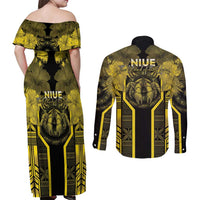 Niue The Rock Couples Matching Off Shoulder Maxi Dress and Long Sleeve Button Shirt The Island Of The Uga LT05 - Polynesian Pride