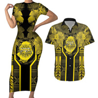 Niue The Rock Couples Matching Short Sleeve Bodycon Dress and Hawaiian Shirt The Island Of The Uga LT05 Black - Polynesian Pride