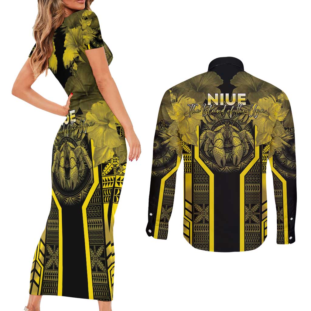 Niue The Rock Couples Matching Short Sleeve Bodycon Dress and Long Sleeve Button Shirt The Island Of The Uga LT05 - Polynesian Pride