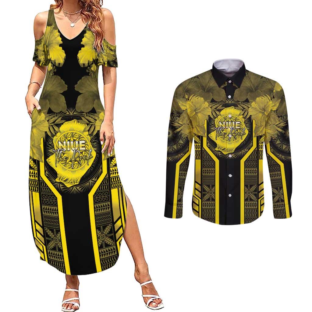Niue The Rock Couples Matching Summer Maxi Dress and Long Sleeve Button Shirt The Island Of The Uga LT05 Black - Polynesian Pride