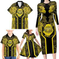 Niue The Rock Family Matching Long Sleeve Bodycon Dress and Hawaiian Shirt The Island Of The Uga LT05 - Polynesian Pride