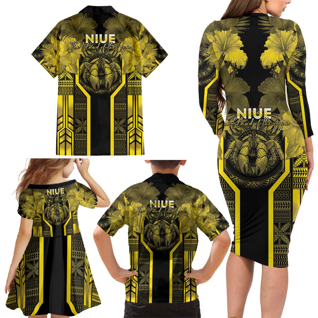 Niue The Rock Family Matching Long Sleeve Bodycon Dress and Hawaiian Shirt The Island Of The Uga LT05 - Polynesian Pride