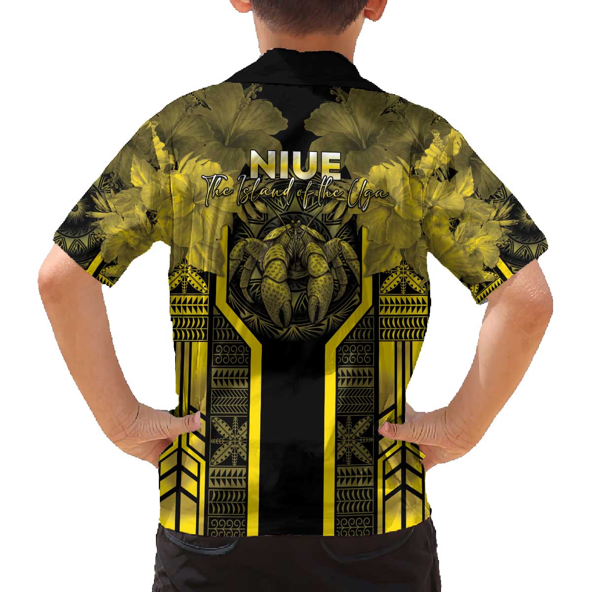 Niue The Rock Family Matching Off The Shoulder Long Sleeve Dress and Hawaiian Shirt The Island Of The Uga LT05 - Polynesian Pride