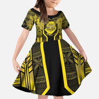 Niue The Rock Family Matching Off The Shoulder Long Sleeve Dress and Hawaiian Shirt The Island Of The Uga LT05 Daughter's Dress Black - Polynesian Pride