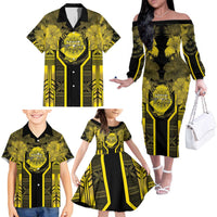 Niue The Rock Family Matching Off The Shoulder Long Sleeve Dress and Hawaiian Shirt The Island Of The Uga LT05 - Polynesian Pride