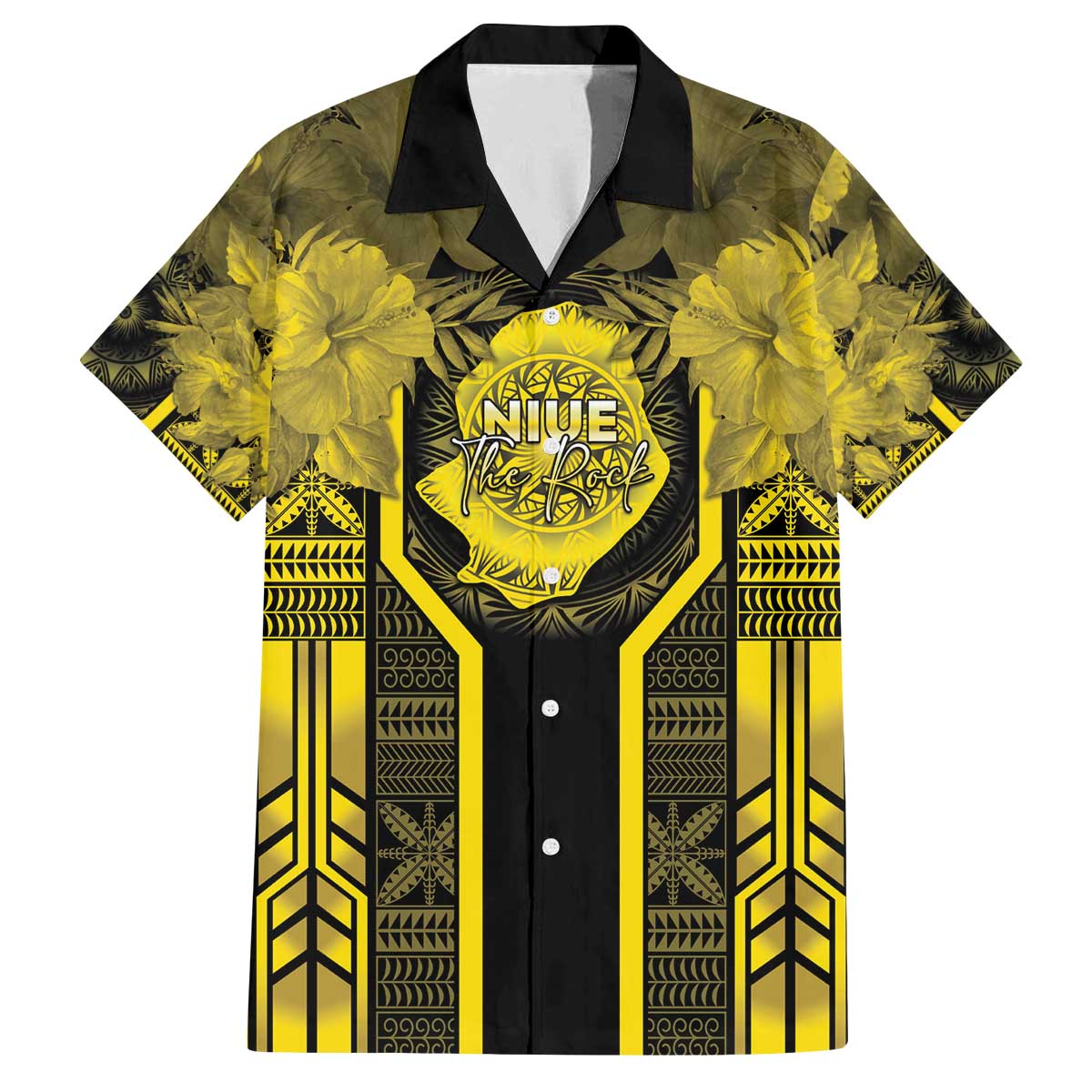 Niue The Rock Family Matching Off The Shoulder Long Sleeve Dress and Hawaiian Shirt The Island Of The Uga LT05 Dad's Shirt - Short Sleeve Black - Polynesian Pride