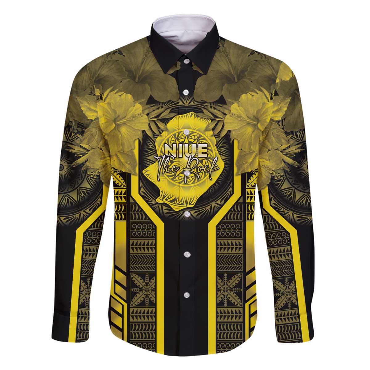 Niue The Rock Family Matching Off The Shoulder Long Sleeve Dress and Hawaiian Shirt The Island Of The Uga LT05 Dad's Shirt - Long Sleeve Black - Polynesian Pride