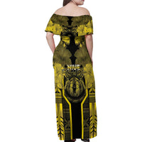 Niue The Rock Family Matching Off Shoulder Maxi Dress and Hawaiian Shirt The Island Of The Uga LT05 - Polynesian Pride