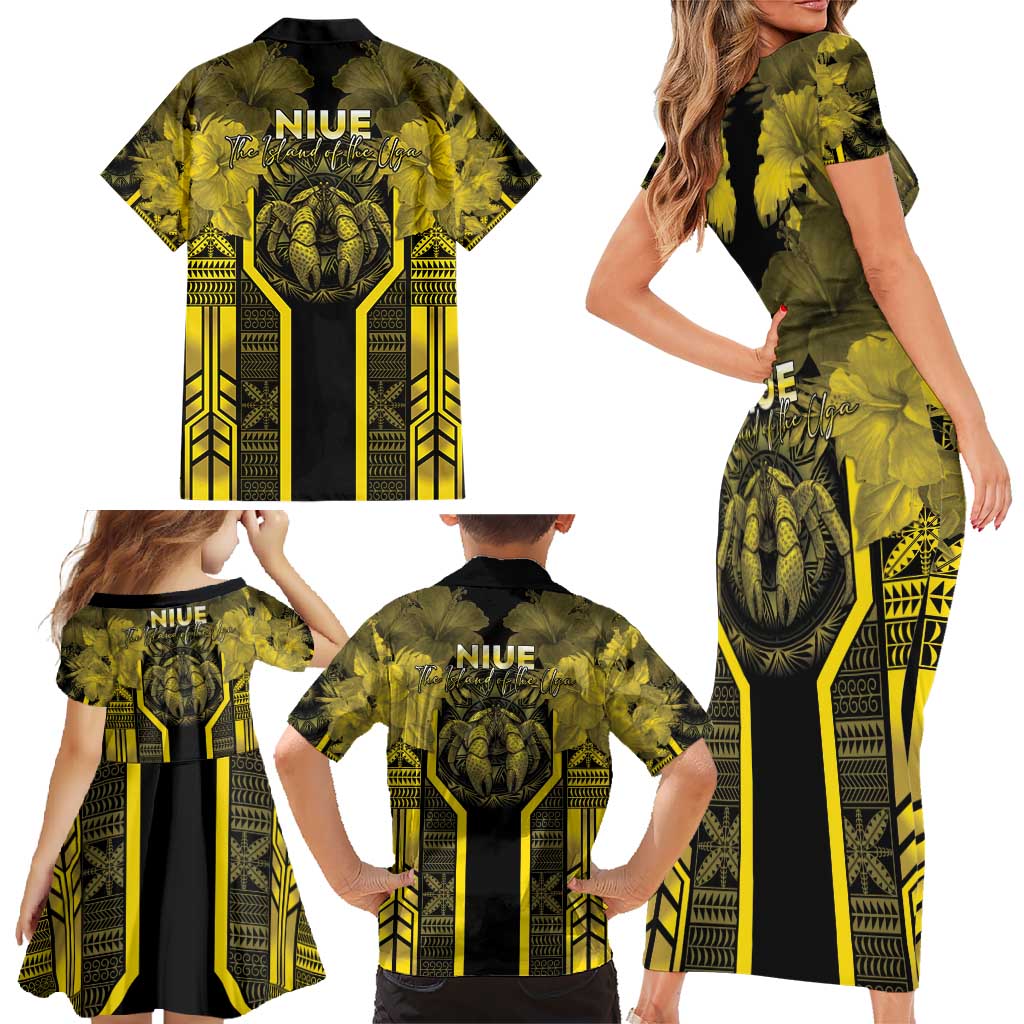 Niue The Rock Family Matching Short Sleeve Bodycon Dress and Hawaiian Shirt The Island Of The Uga LT05 - Polynesian Pride