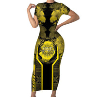 Niue The Rock Short Sleeve Bodycon Dress The Island Of The Uga LT05 Long Dress Black - Polynesian Pride