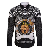 Personalized Pitbull Dog Family Matching Summer Maxi Dress and Hawaiian Shirt With Polynesian Heart Name Tags LT05 Dad's Shirt - Long Sleeve Black - Polynesian Pride