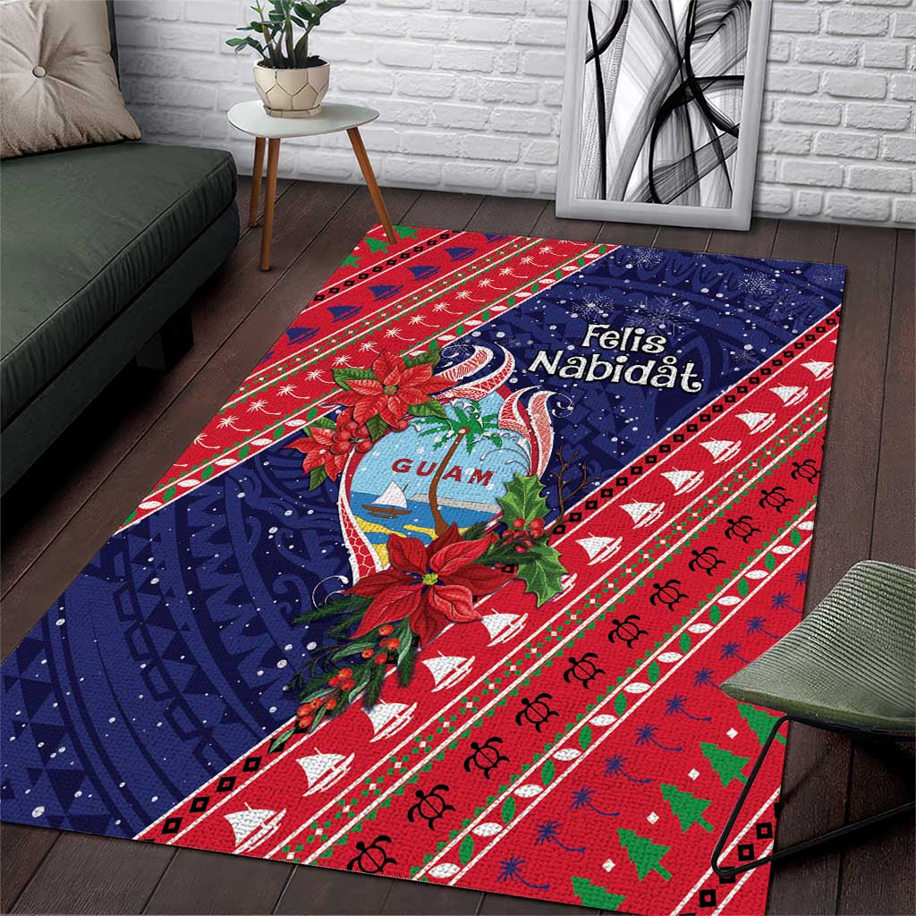 Guam Christmas Area Rug Felis Nabidat Guaman Seal With Poinsettia LT05 Blue - Polynesian Pride