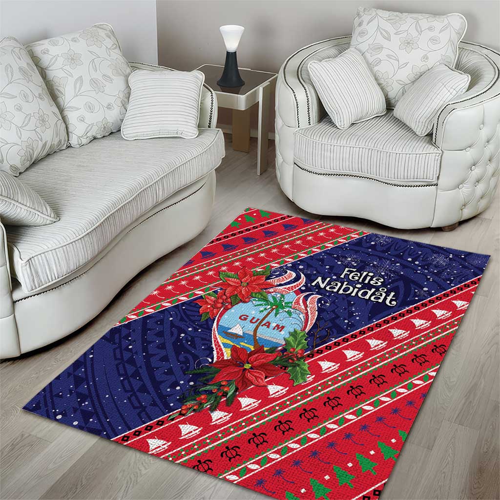 Guam Christmas Area Rug Felis Nabidat Guaman Seal With Poinsettia LT05 - Polynesian Pride