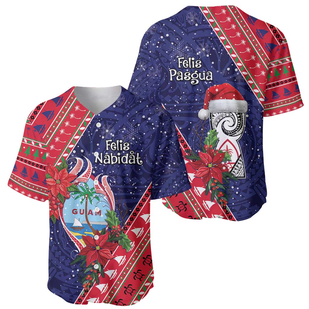 Guam Christmas Baseball Jersey Felis Nabidat Guaman Seal With Poinsettia LT05 - Polynesian Pride