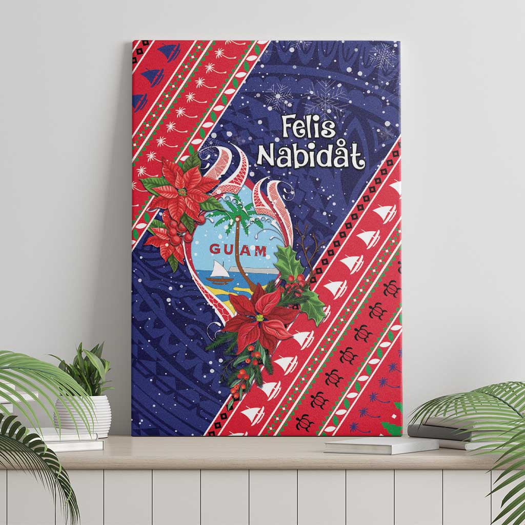 Guam Christmas Canvas Wall Art Felis Nabidat Guaman Seal With Poinsettia LT05 - Polynesian Pride