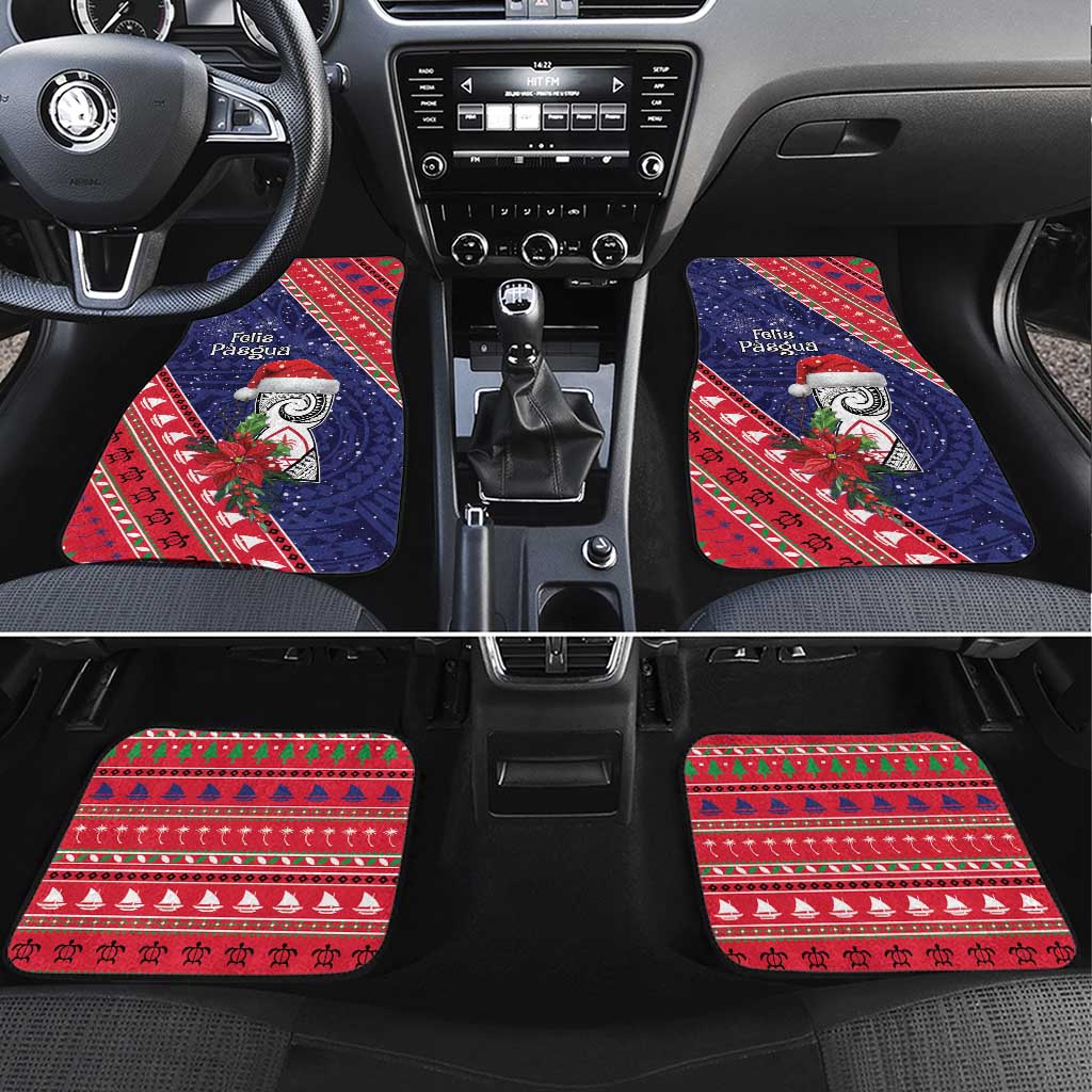 Guam Christmas Car Mats Felis Nabidat Guaman Seal With Poinsettia LT05 Set 4pcs Blue - Polynesian Pride