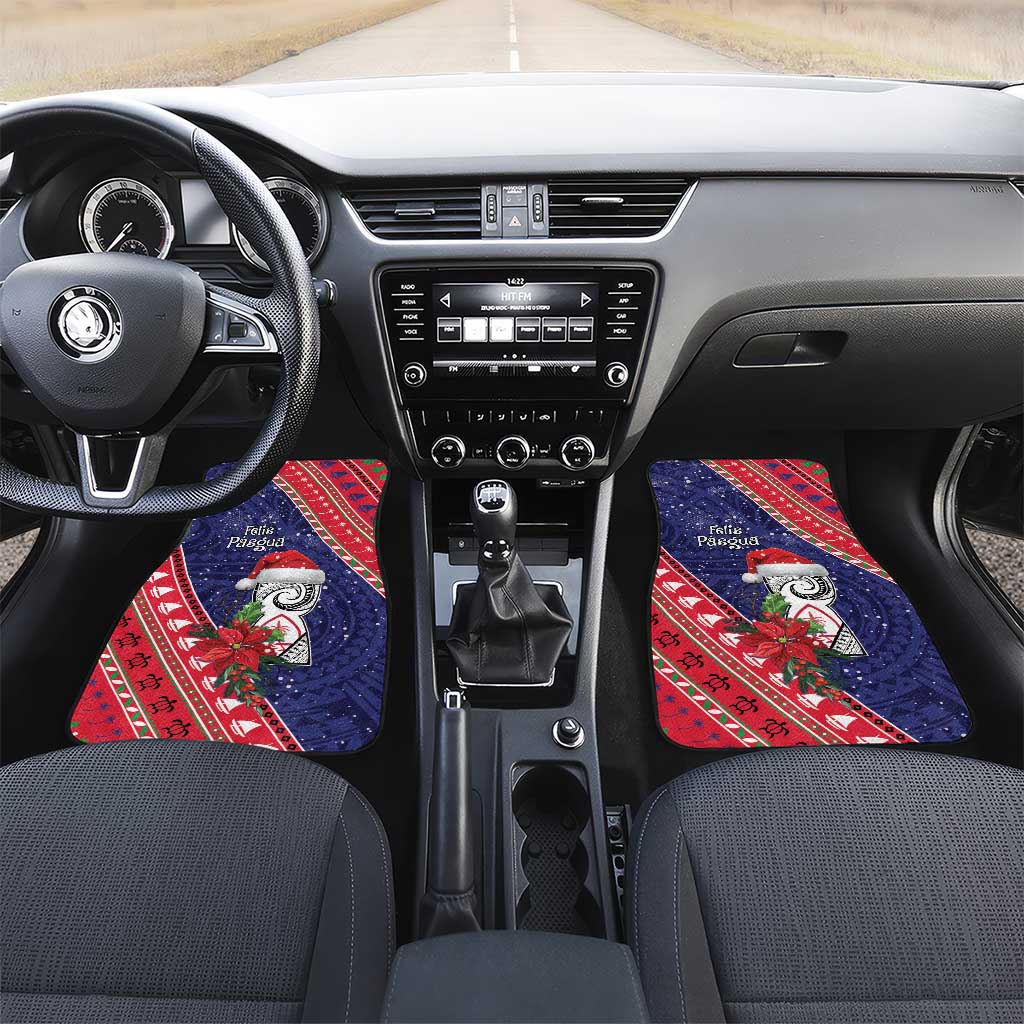 Guam Christmas Car Mats Felis Nabidat Guaman Seal With Poinsettia LT05 Set 2pcs - Front Blue - Polynesian Pride