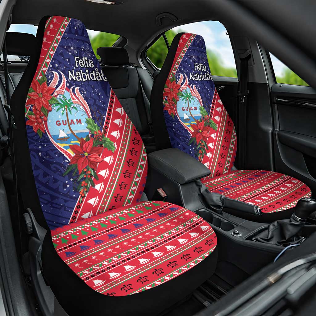 Guam Christmas Car Seat Cover Felis Nabidat Guaman Seal With Poinsettia LT05 One Size Blue - Polynesian Pride