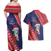 Guam Christmas Couples Matching Off Shoulder Maxi Dress and Hawaiian Shirt Felis Nabidat Guaman Seal With Poinsettia LT05 - Polynesian Pride
