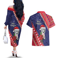 Guam Christmas Couples Matching Off The Shoulder Long Sleeve Dress and Hawaiian Shirt Felis Nabidat Guaman Seal With Poinsettia LT05 - Polynesian Pride