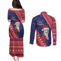 Guam Christmas Couples Matching Puletasi and Long Sleeve Button Shirt Felis Nabidat Guaman Seal With Poinsettia LT05 - Polynesian Pride