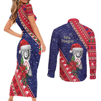 Guam Christmas Couples Matching Short Sleeve Bodycon Dress and Long Sleeve Button Shirt Felis Nabidat Guaman Seal With Poinsettia LT05 - Polynesian Pride